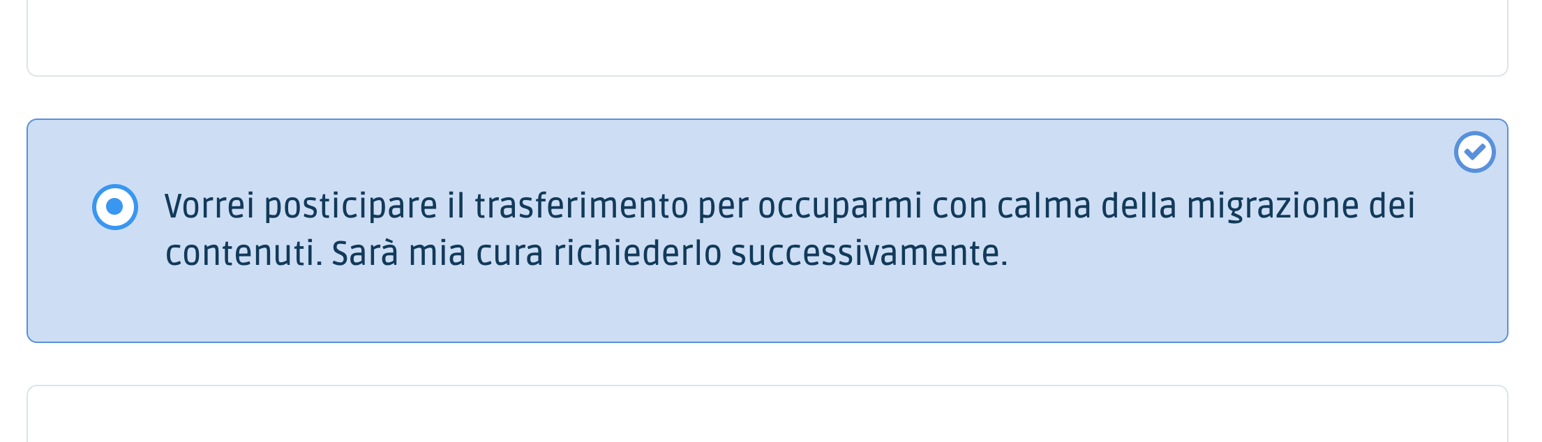 opzione dello store Ergonet che permette di posticipare il trasferimento del dominio