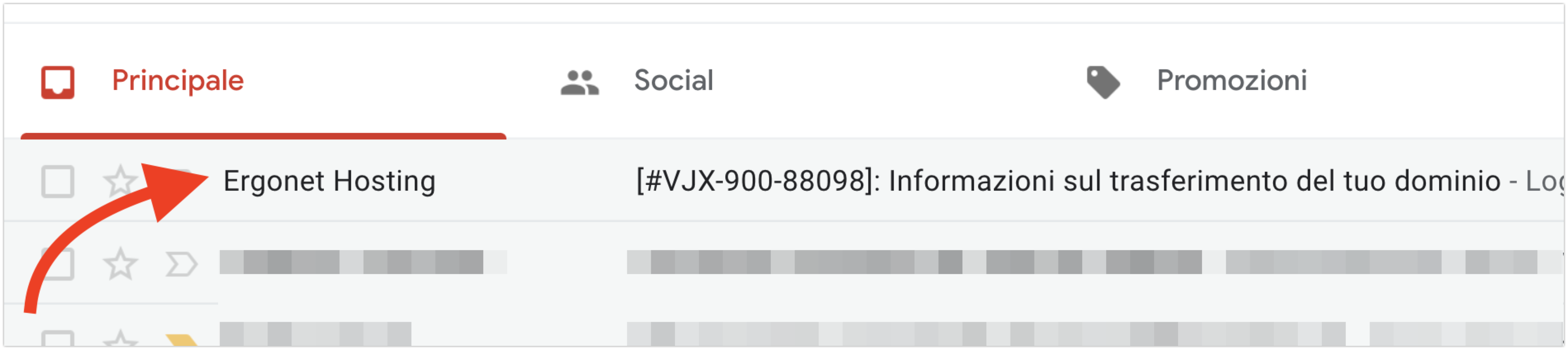 mail_da_ergonet immagine che mostra la casella di posta di gmail con una mail in arrivo da ergonet hosting