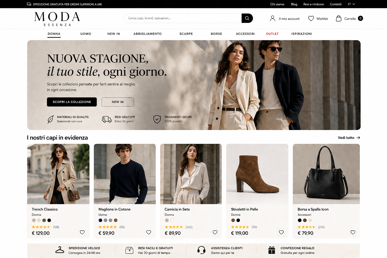 Ecommerce fashion creato con sitebuilder AI