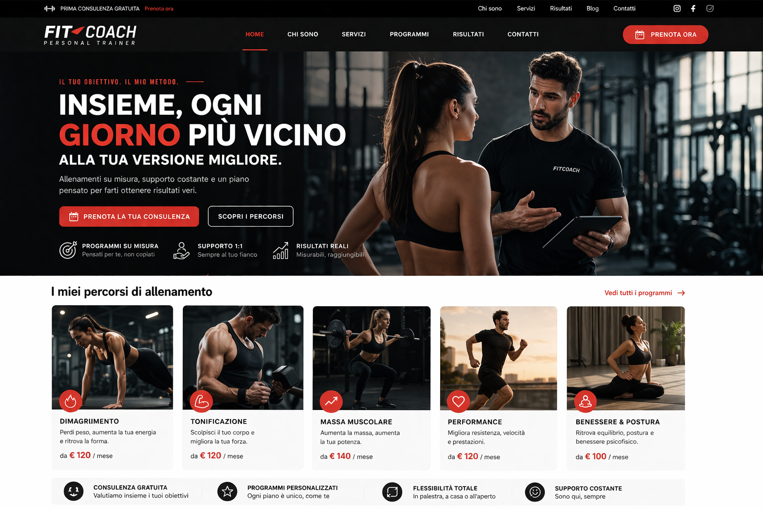 Ecommerce di fitness creato con sitebuilder AI